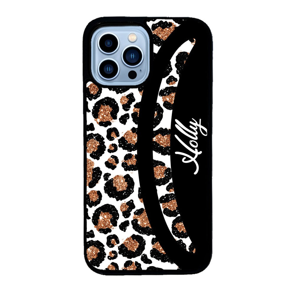 Leopard Moon Curve White and Gold Personalized | Apple iPhone Case