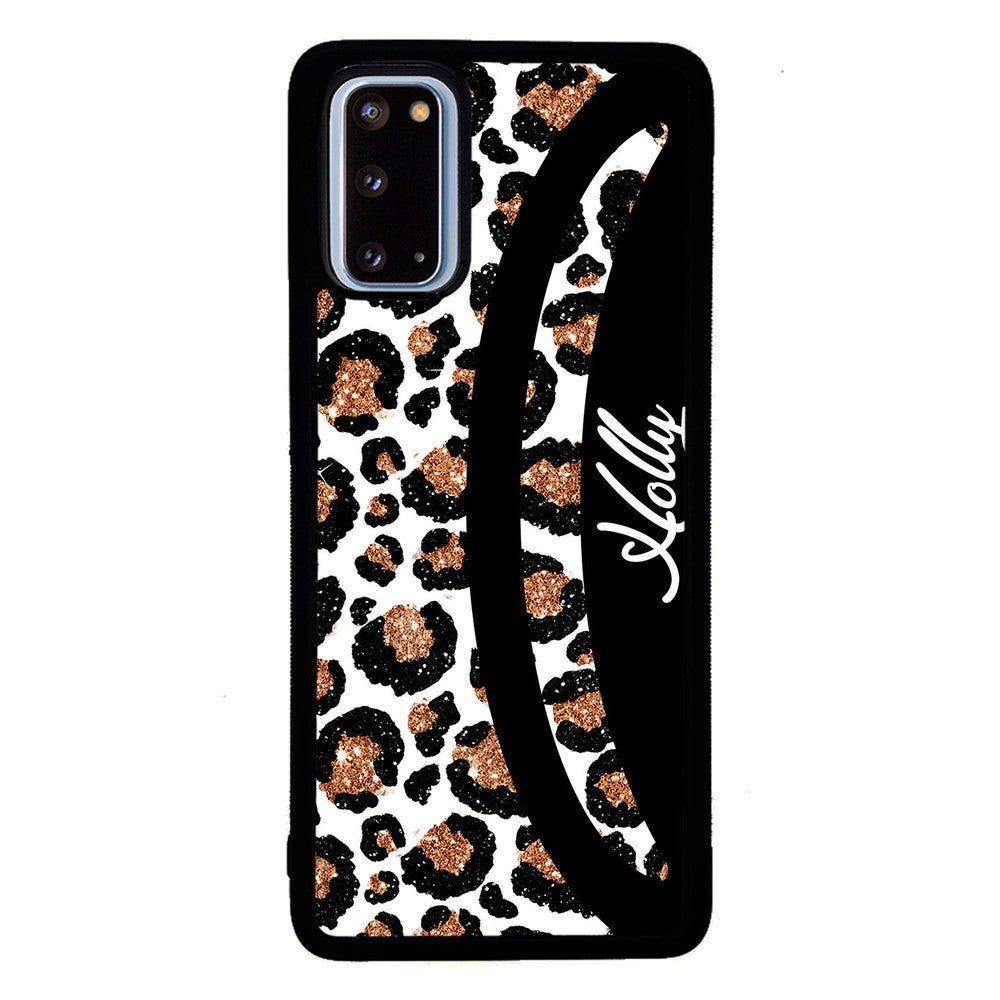 Leopard Moon Curve White and Gold Personalized | Samsung Phone Case