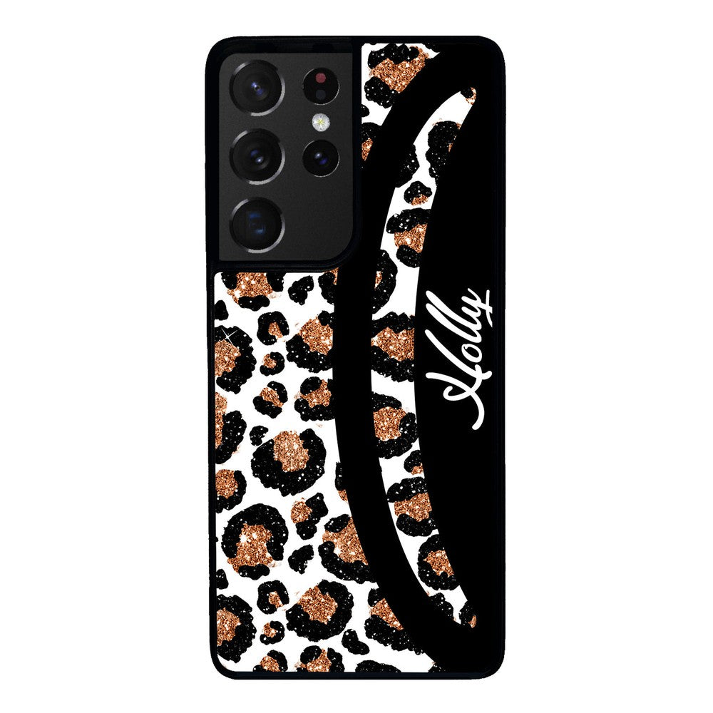 Leopard Moon Curve White and Gold Personalized | Samsung Phone Case