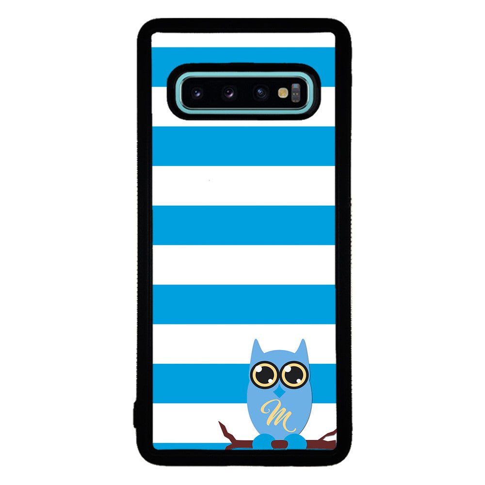 Owl Blue and White Bars Initial | Samsung Phone Case