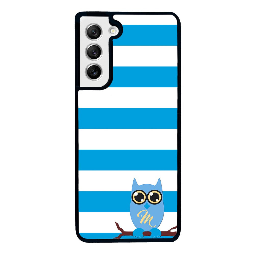 Owl Blue and White Bars Initial | Samsung Phone Case
