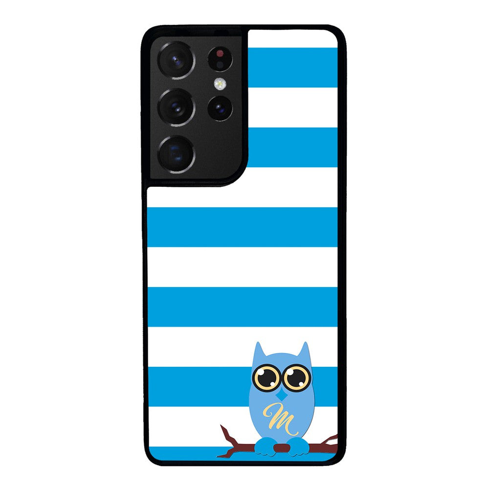 Owl Blue and White Bars Initial | Samsung Phone Case