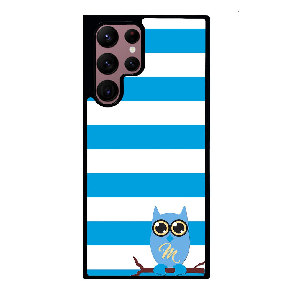 Owl Blue and White Bars Initial | Samsung Phone Case