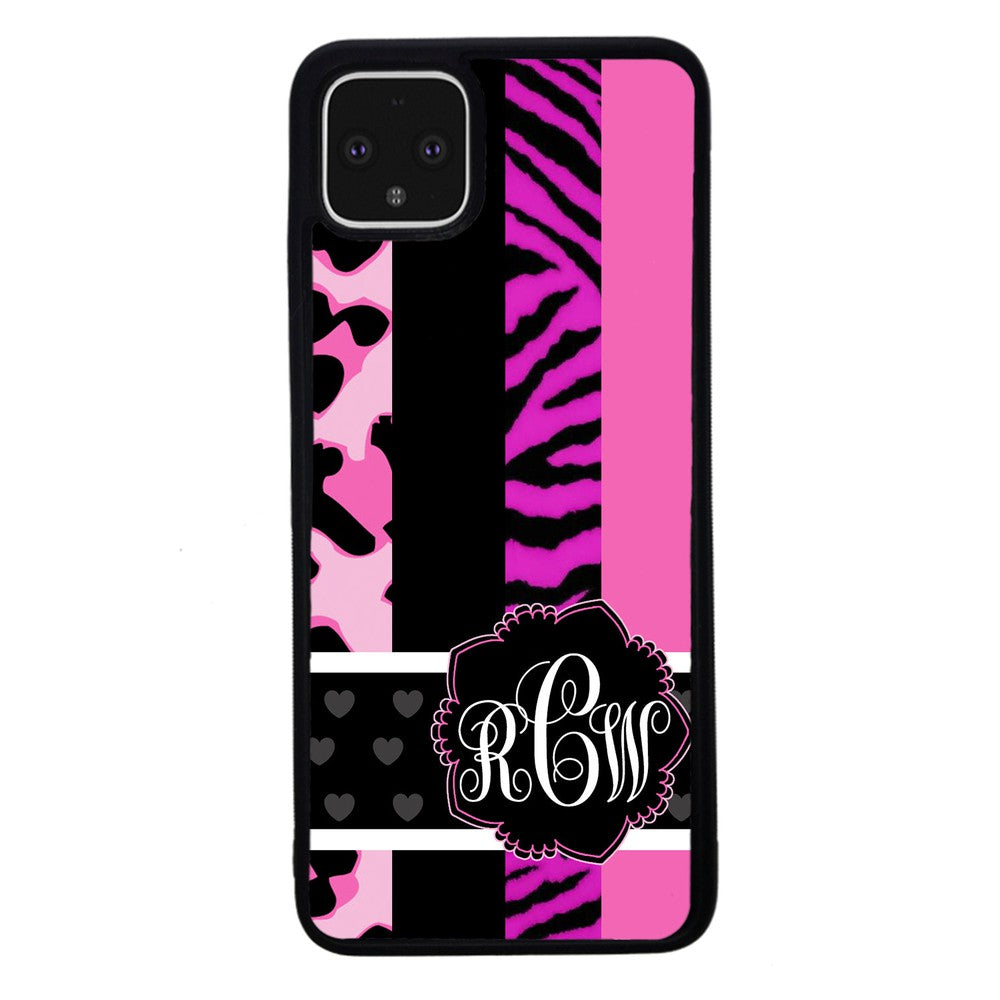 Animal Prints Pink Collage Monogram | Google Phone Case