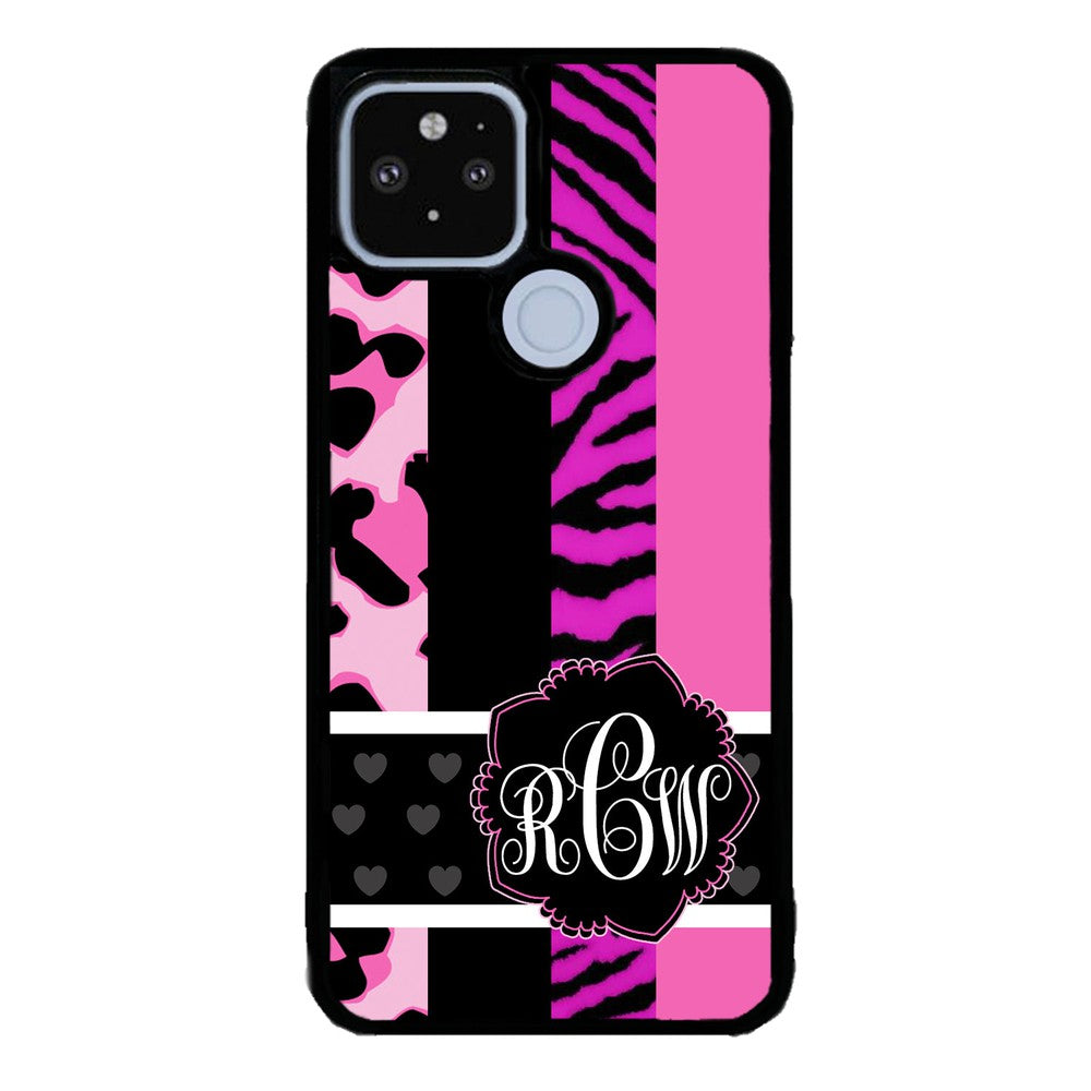 Animal Prints Pink Collage Monogram | Google Phone Case