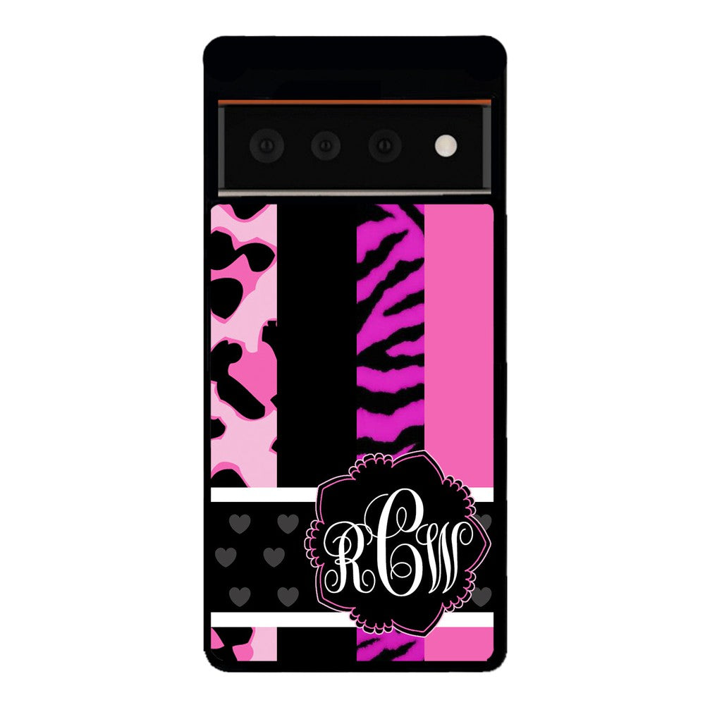 Animal Prints Pink Collage Monogram | Google Phone Case