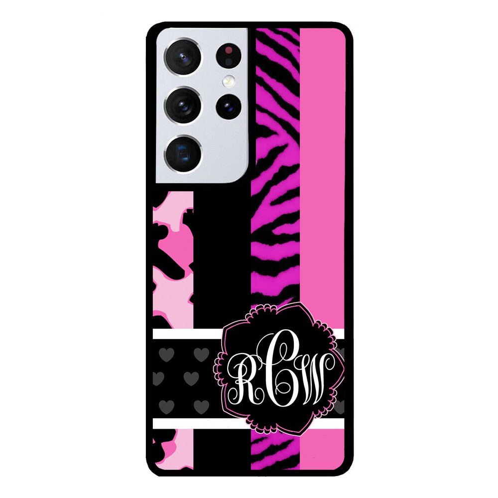 Animal Prints Pink Collage Monogram | Samsung Phone Case