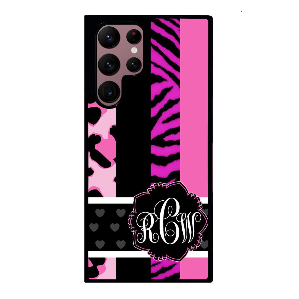 Animal Prints Pink Collage Monogram | Samsung Phone Case