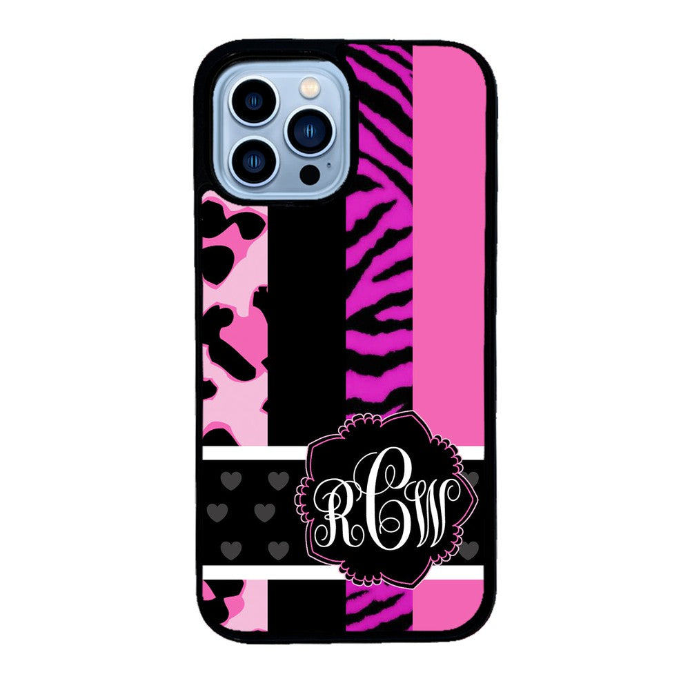 Animal Prints Pink Collage Monogram | Apple iPhone Case
