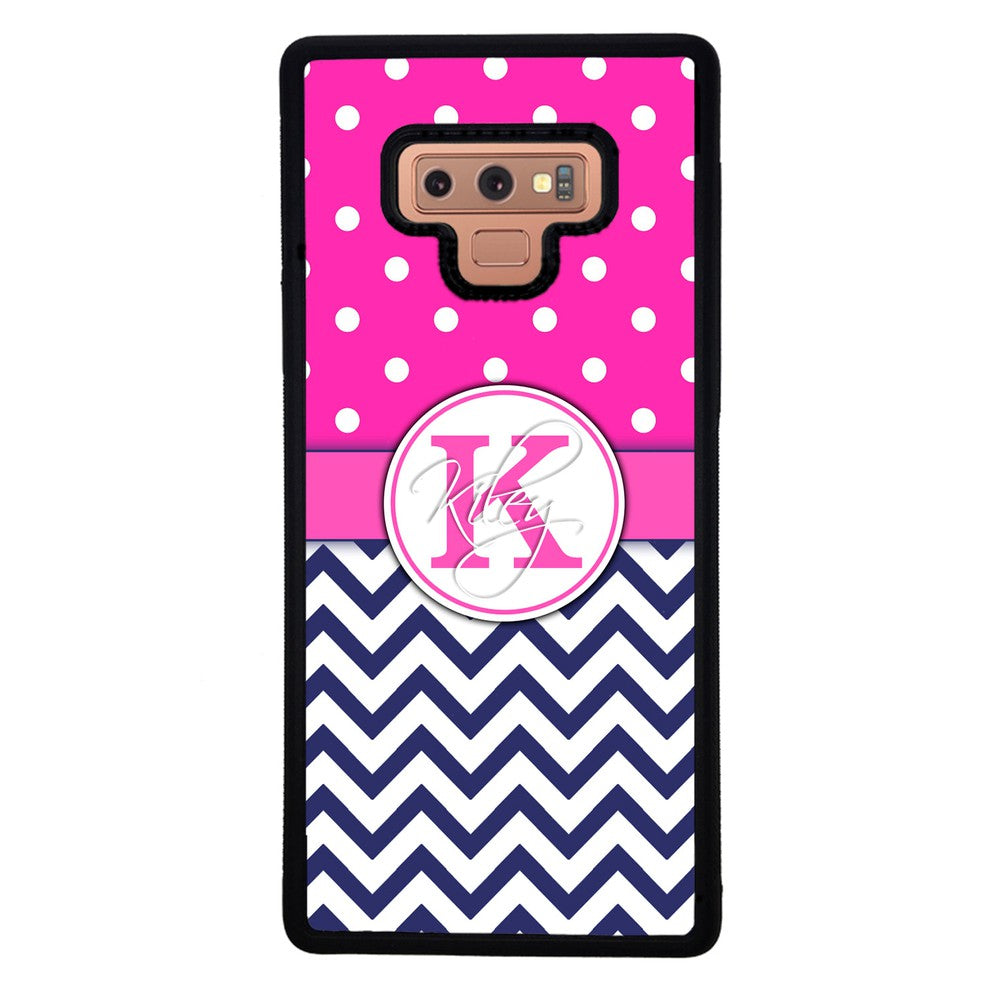 Pink Polka Dots Blue Chevron Personalized | Samsung Phone Case