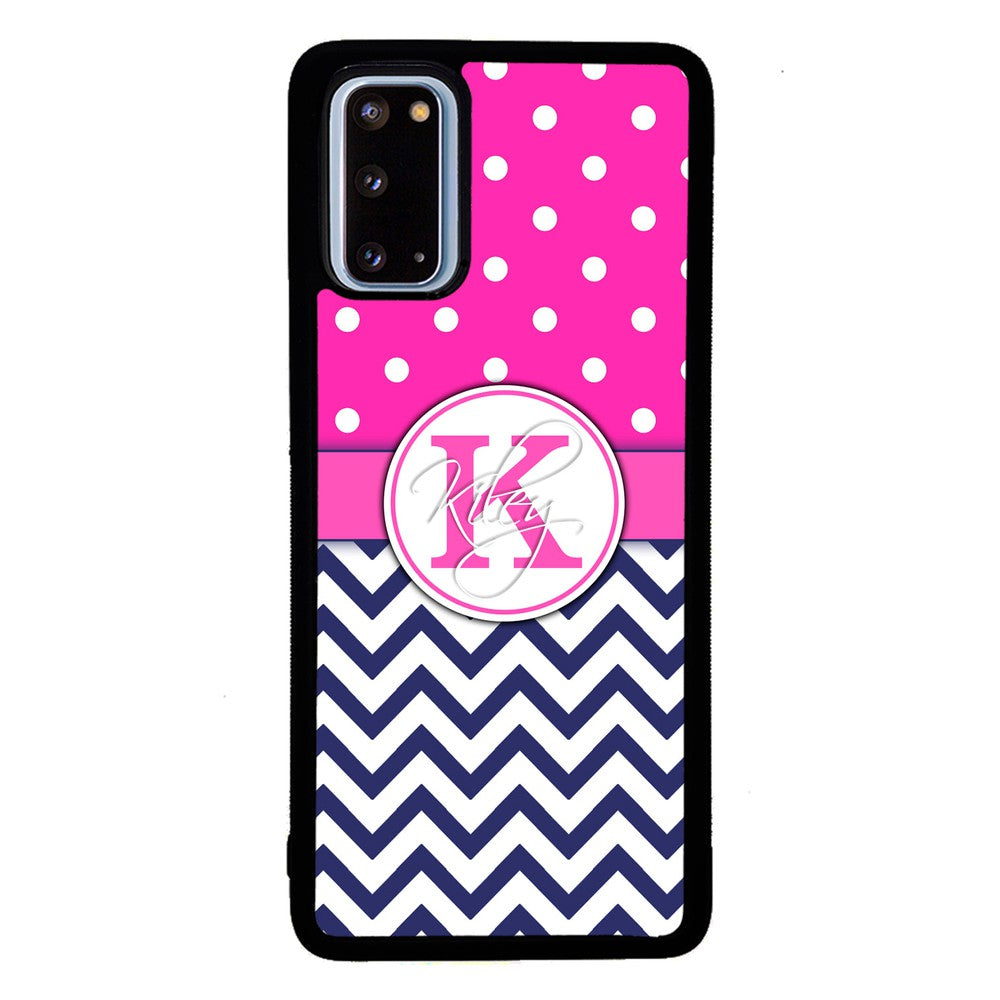 Pink Polka Dots Blue Chevron Personalized | Samsung Phone Case