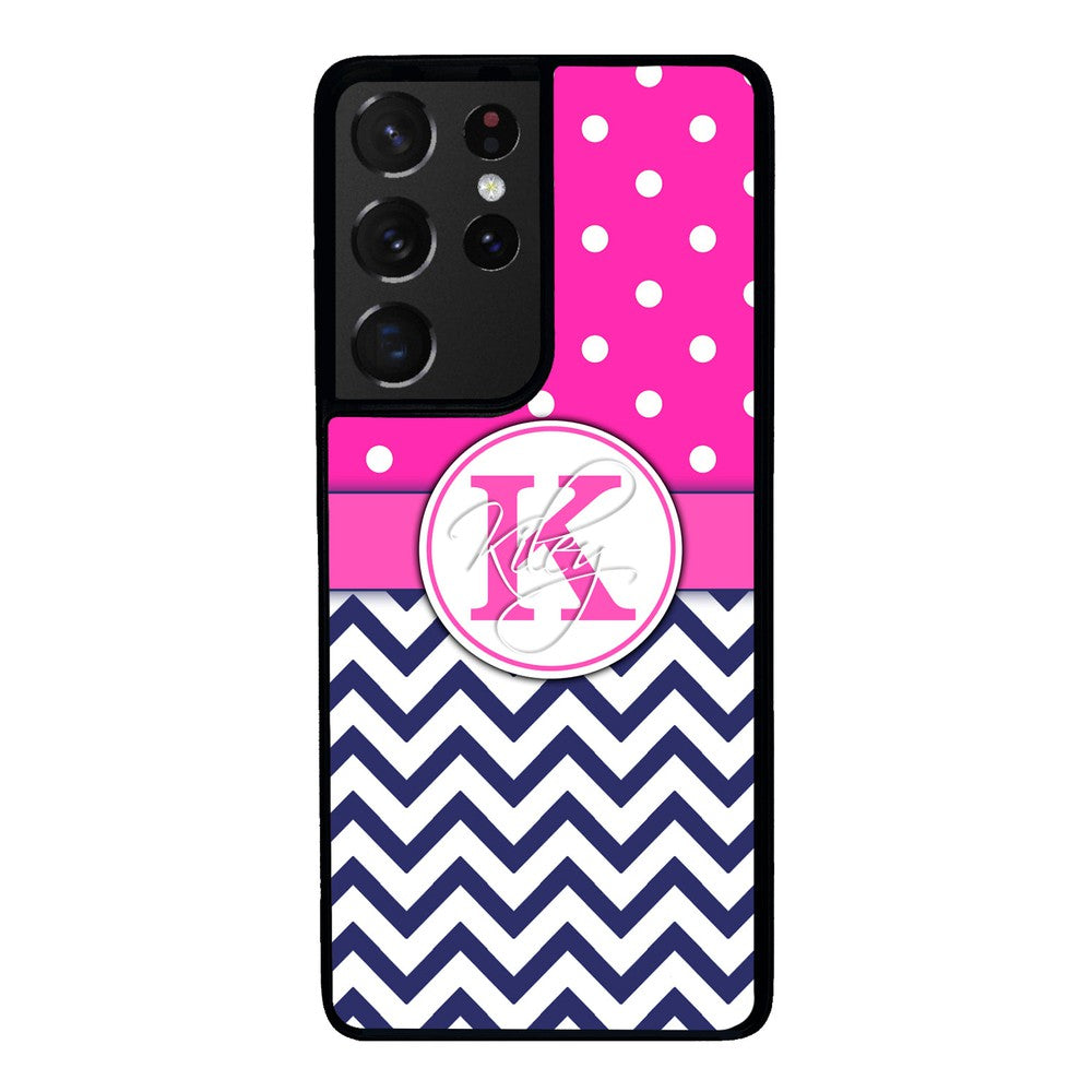 Pink Polka Dots Blue Chevron Personalized | Samsung Phone Case