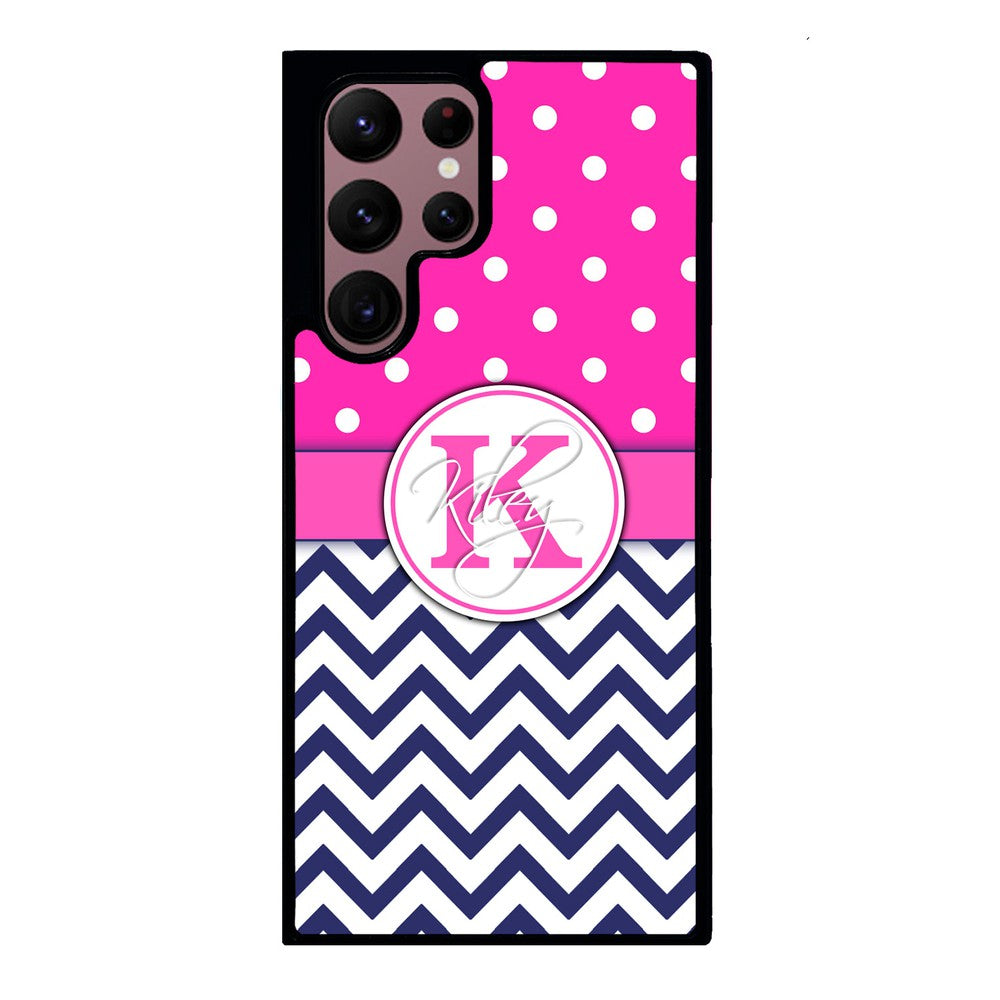 Pink Polka Dots Blue Chevron Personalized | Samsung Phone Case
