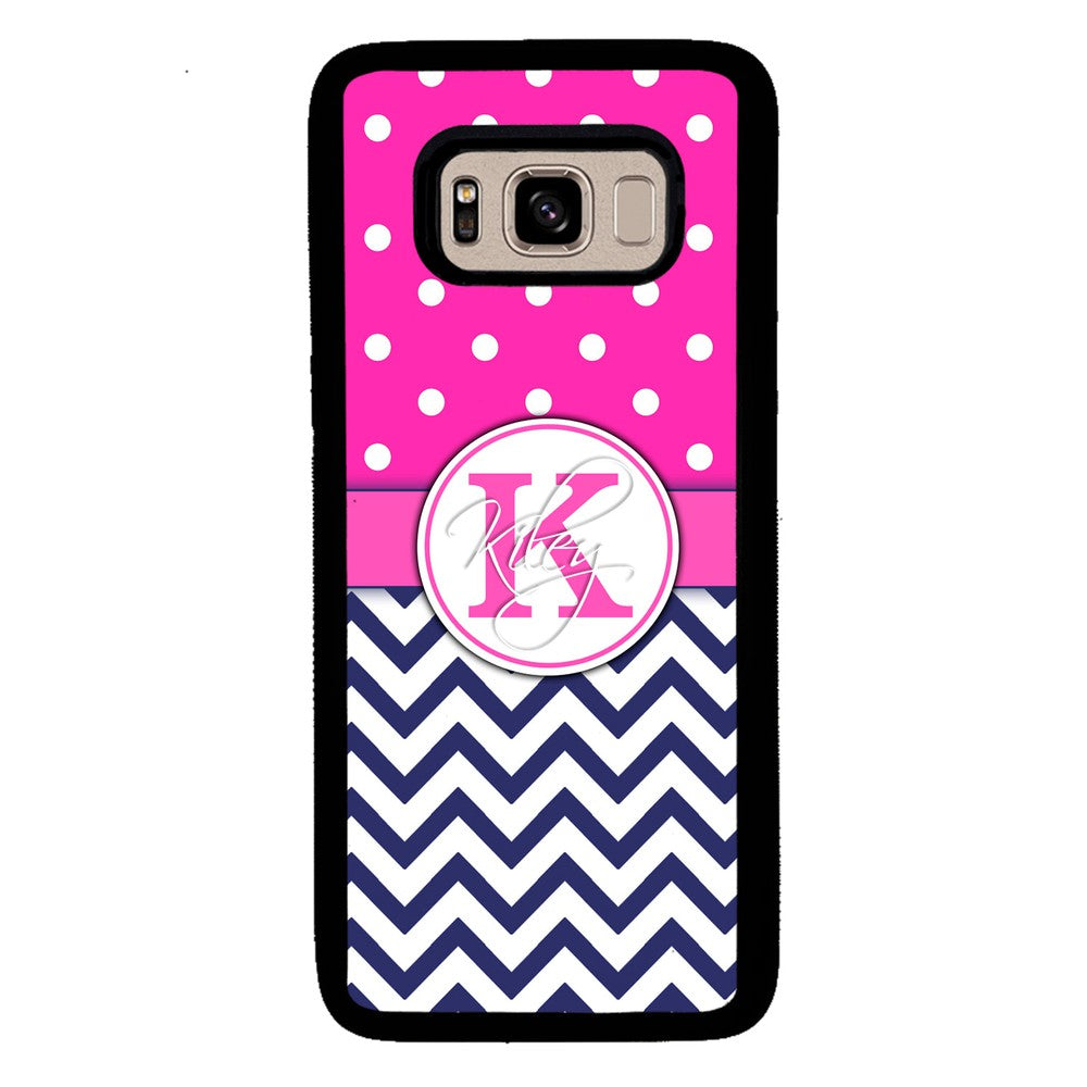 Pink Polka Dots Blue Chevron Personalized | Samsung Phone Case