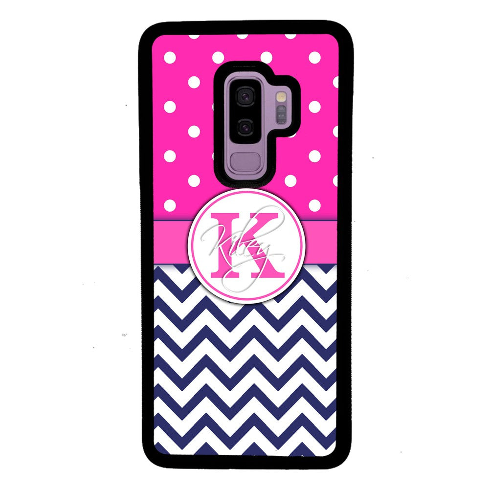 Pink Polka Dots Blue Chevron Personalized | Samsung Phone Case