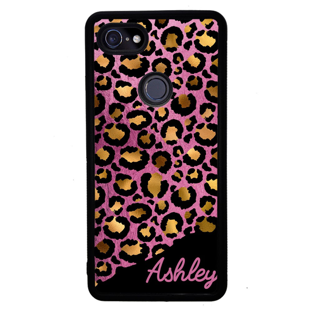 Leopard Skin Pink and Gold Foil Personalized | Google Phone Case