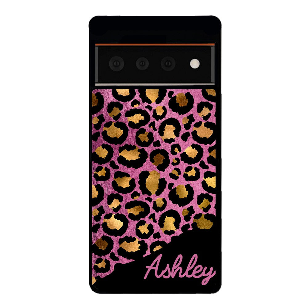 Leopard Skin Pink and Gold Foil Personalized | Google Phone Case
