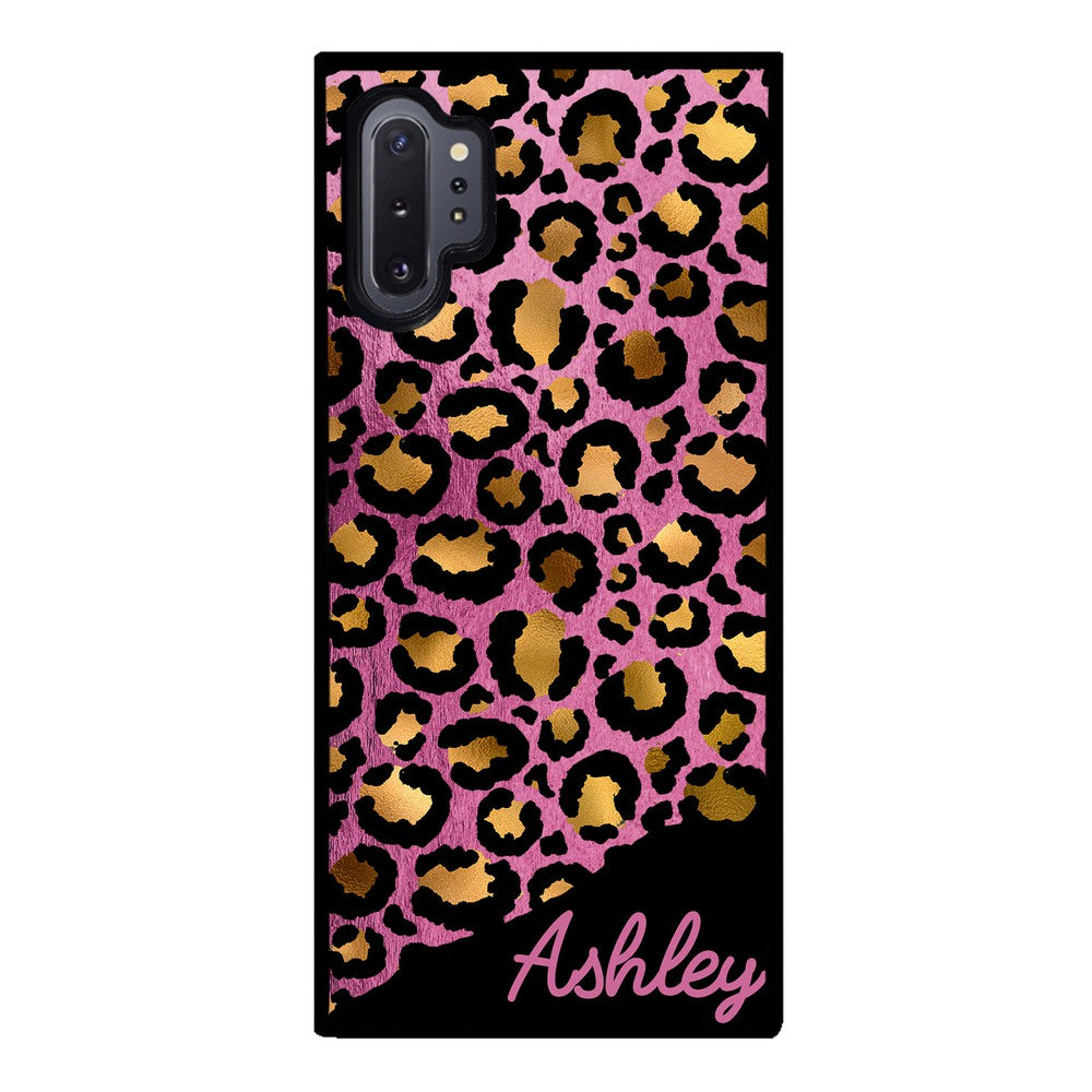 Leopard Skin Pink and Gold Foil Personalized | Samsung Phone Case