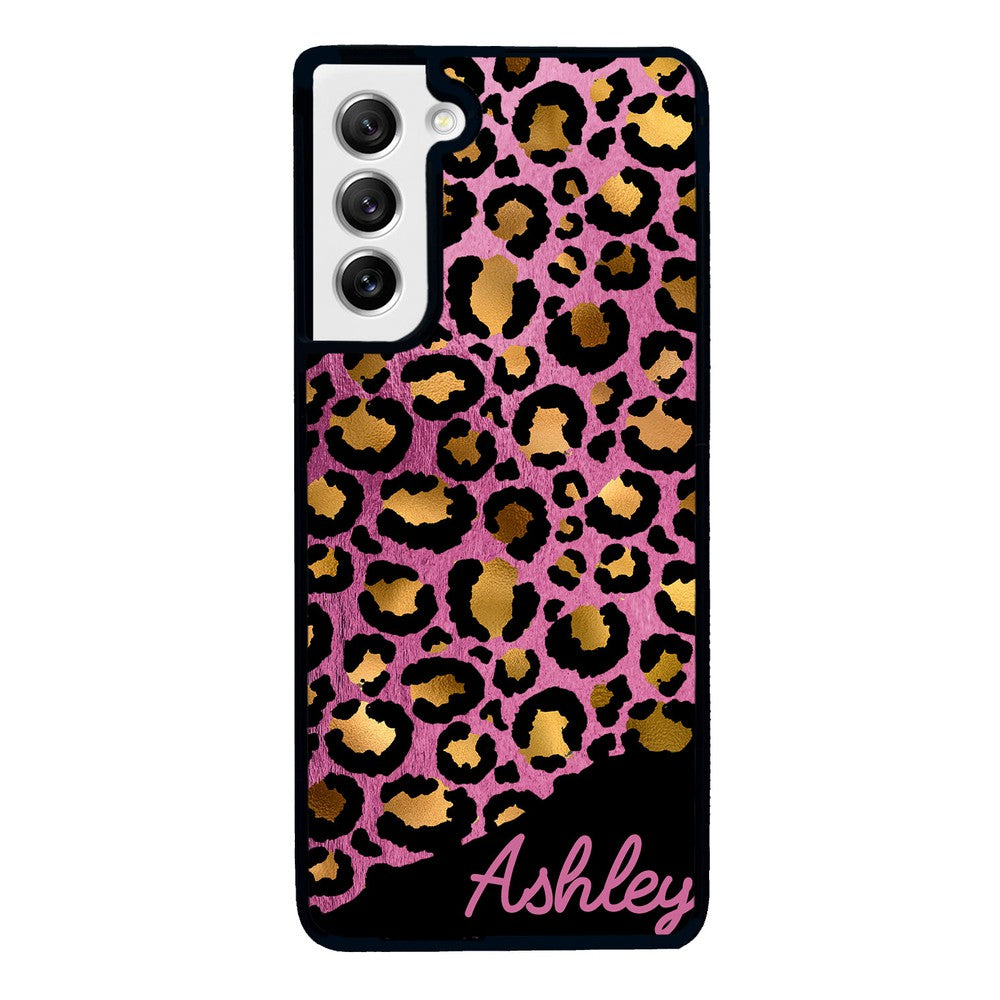 Leopard Skin Pink and Gold Foil Personalized | Samsung Phone Case