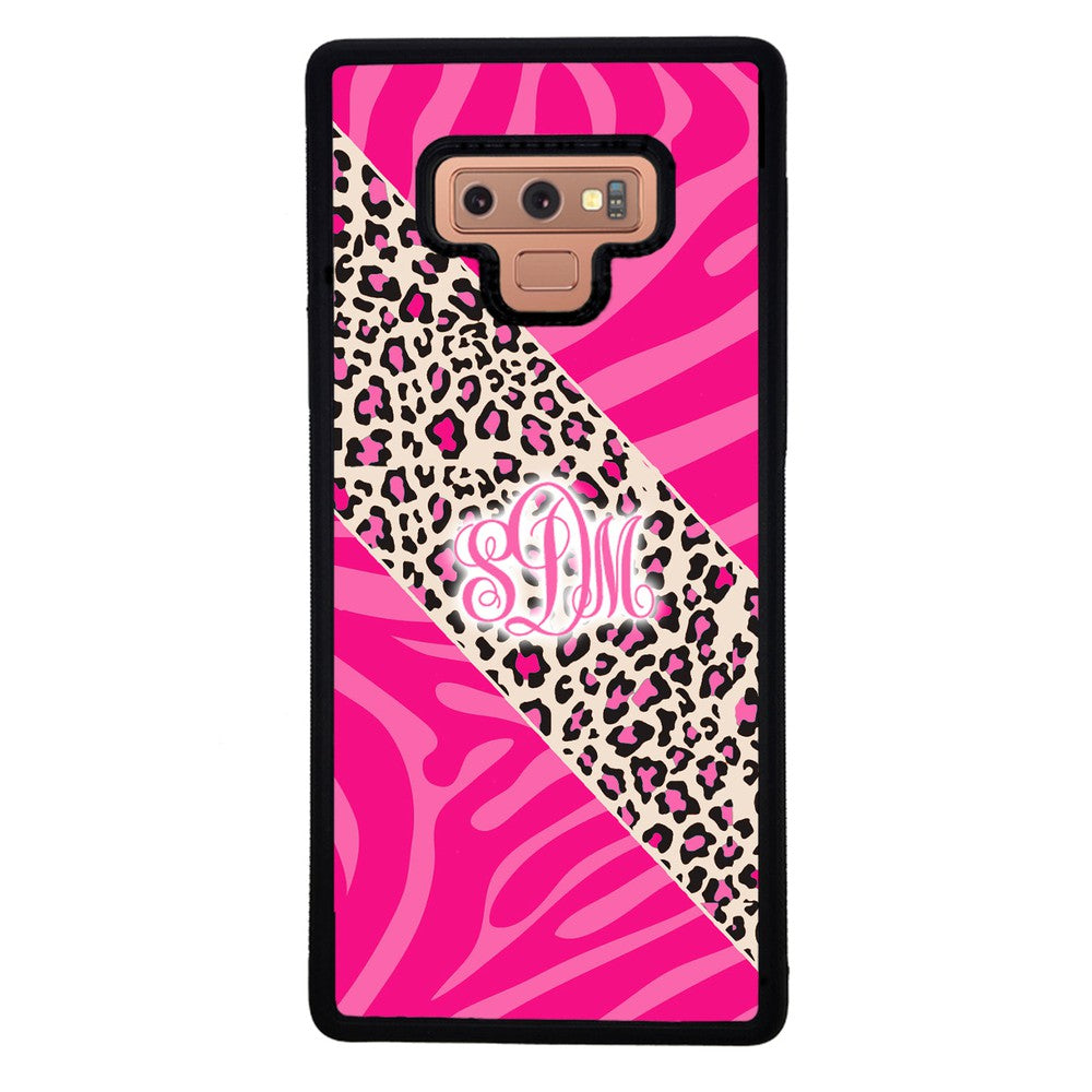 Pink Leopard and Zebra Animal Skin Monogram | Samsung Phone Case