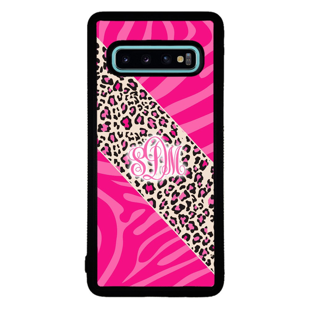 Pink Leopard and Zebra Animal Skin Monogram | Samsung Phone Case