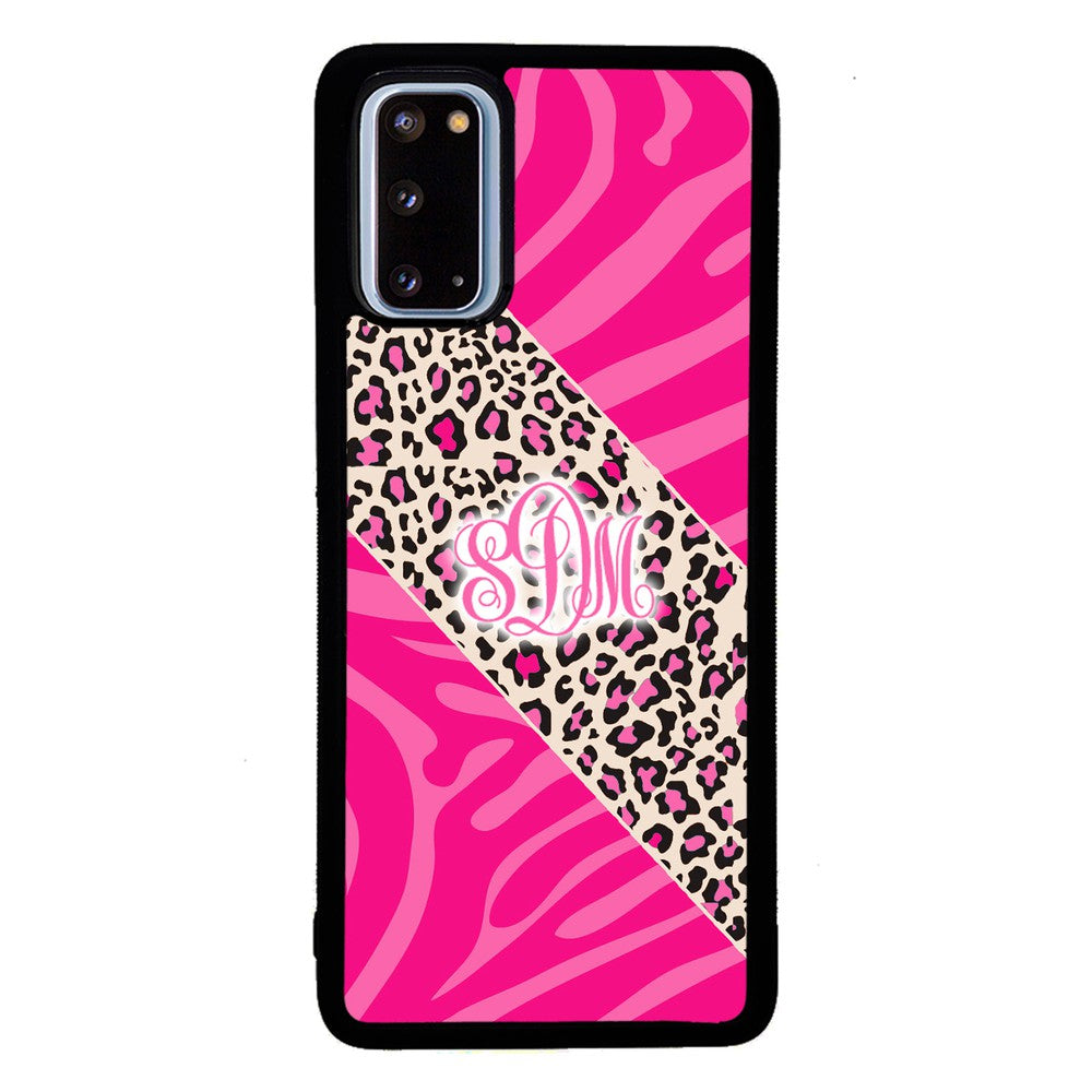 Pink Leopard and Zebra Animal Skin Monogram | Samsung Phone Case
