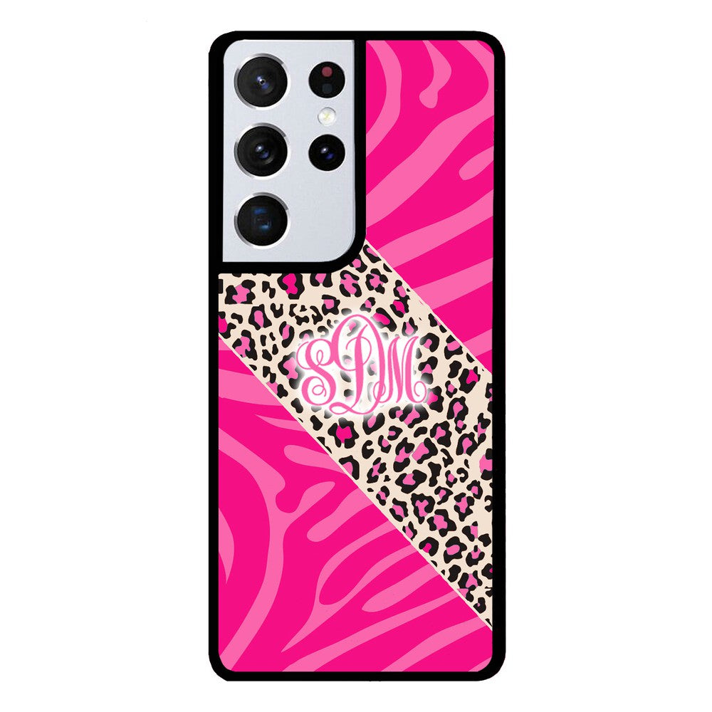 Pink Leopard and Zebra Animal Skin Monogram | Samsung Phone Case