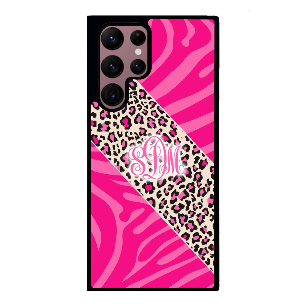 Pink Leopard and Zebra Animal Skin Monogram | Samsung Phone Case