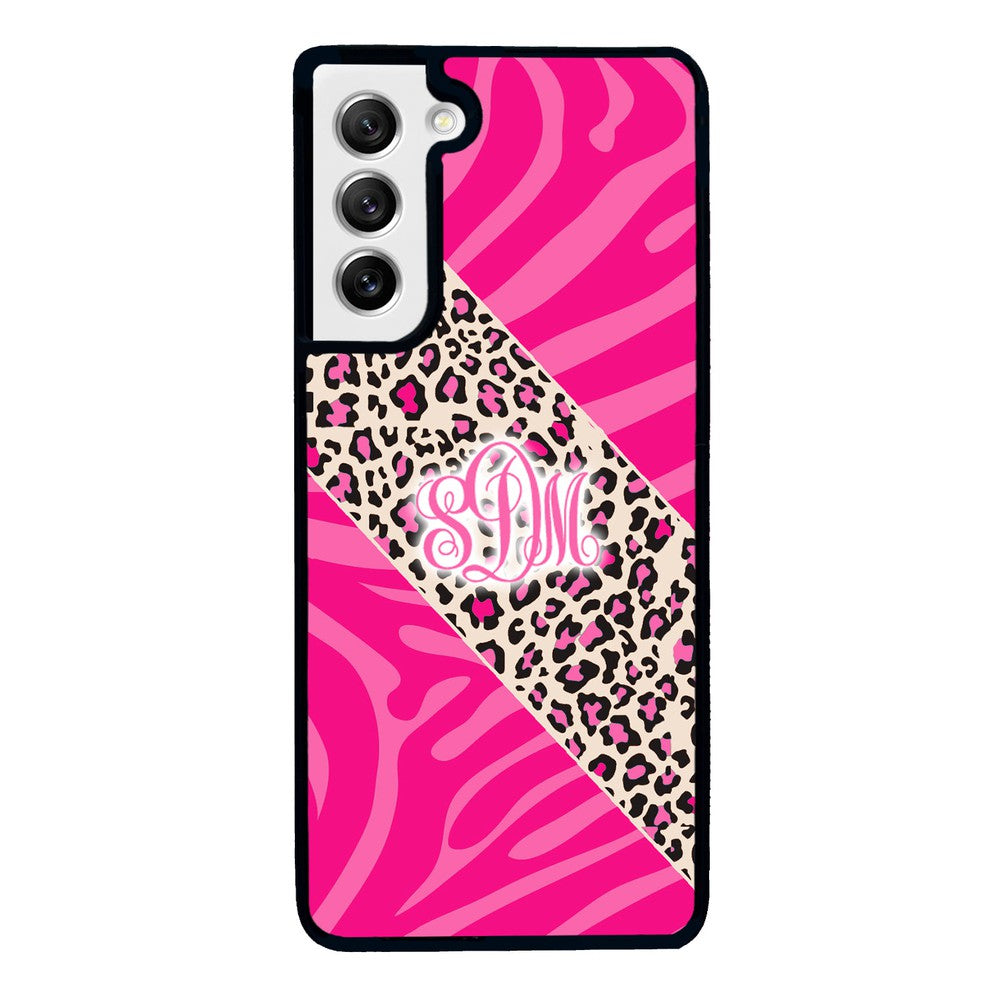 Pink Leopard and Zebra Animal Skin Monogram | Samsung Phone Case