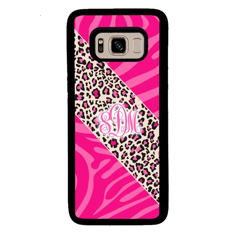 Pink Leopard and Zebra Animal Skin Monogram | Samsung Phone Case