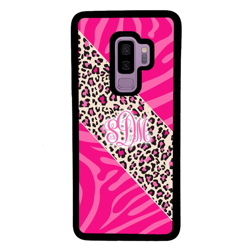 Pink Leopard and Zebra Animal Skin Monogram | Samsung Phone Case