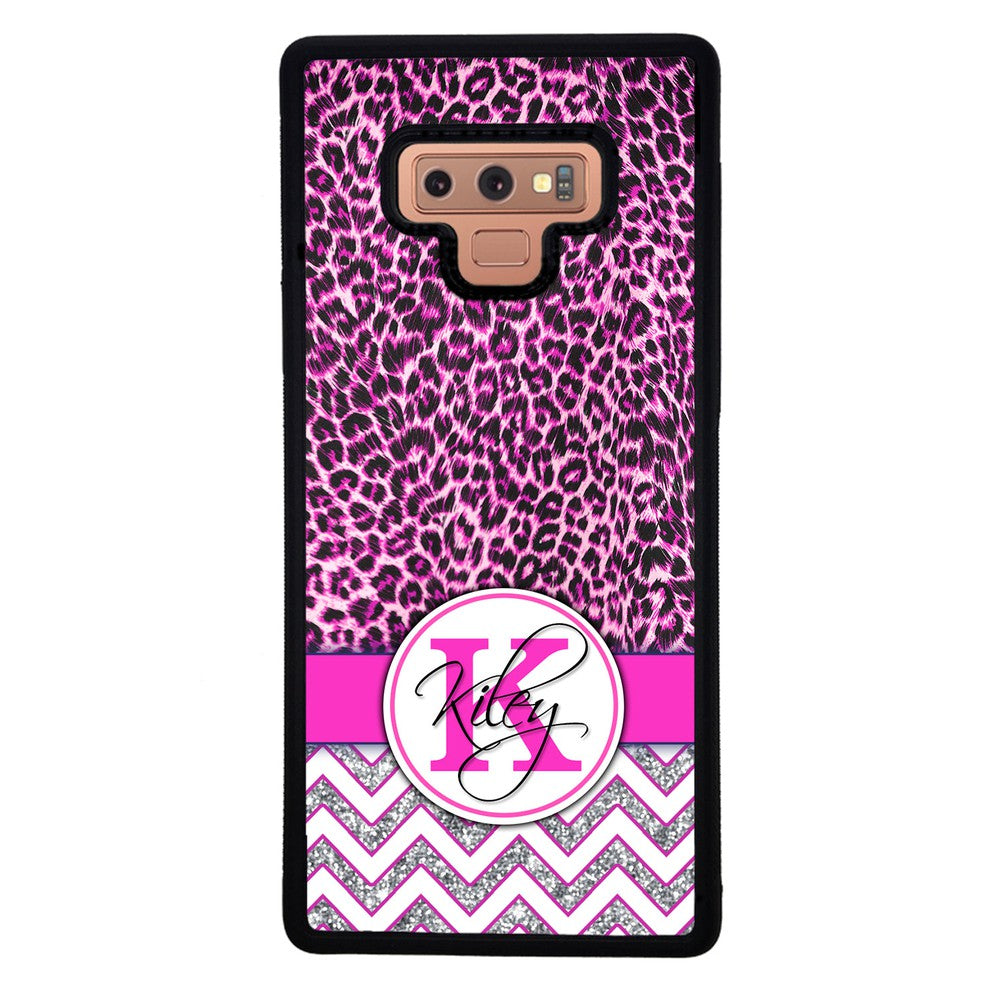 Pink Leopard Silver Glitter Personalized | Samsung Phone Case