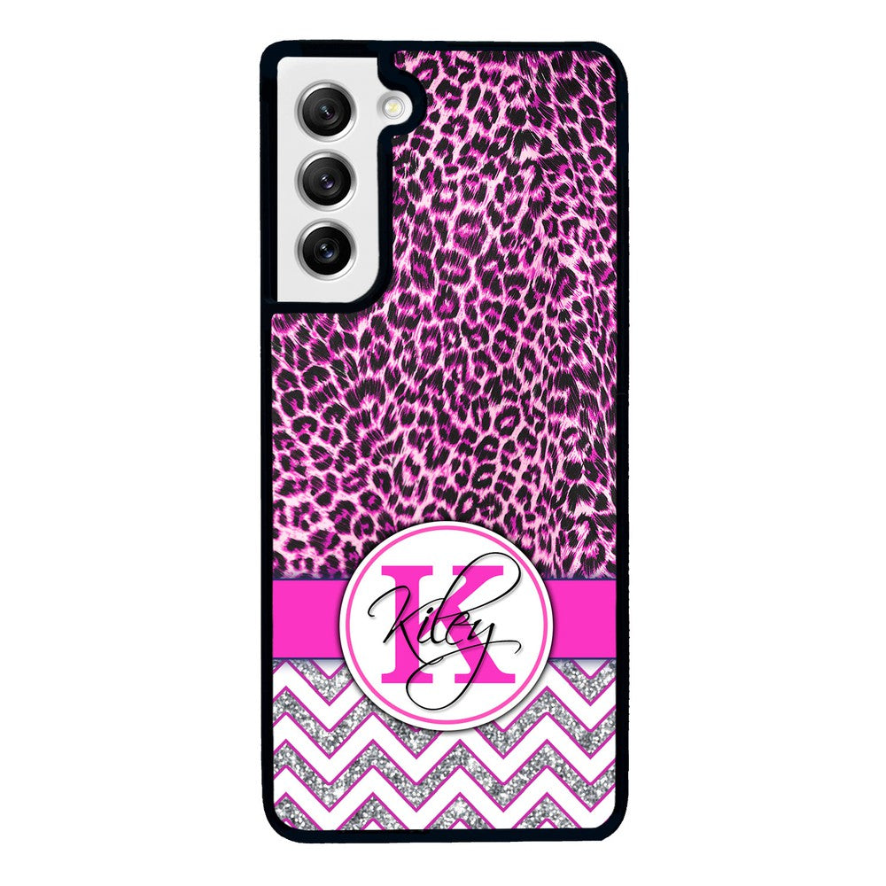 Pink Leopard Silver Glitter Personalized | Samsung Phone Case
