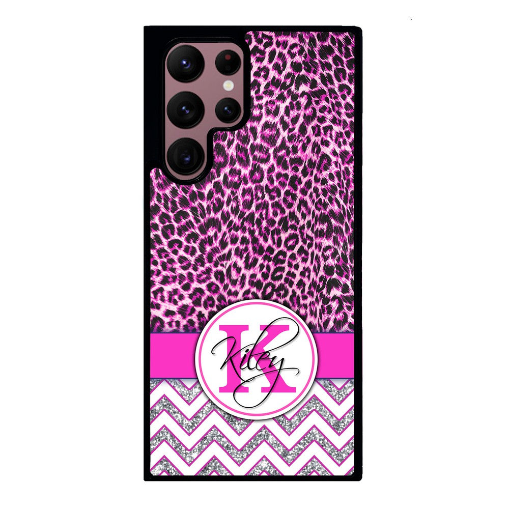 Pink Leopard Silver Glitter Personalized | Samsung Phone Case