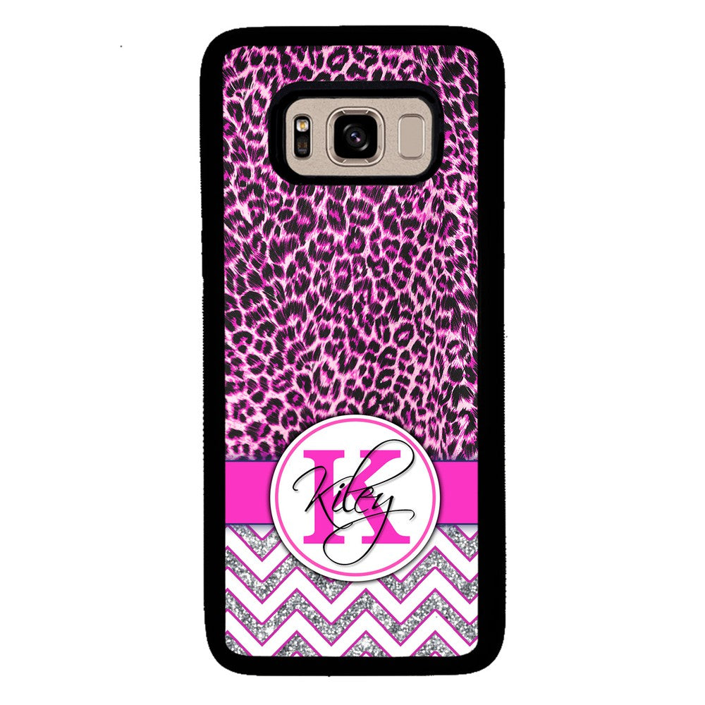 Pink Leopard Silver Glitter Personalized | Samsung Phone Case