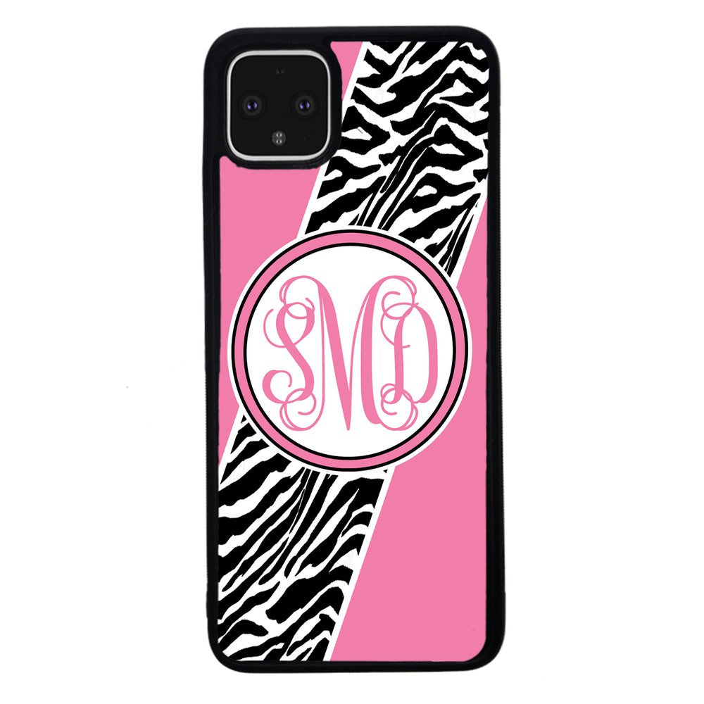 Zebra Animal Skin Pink Script Monogram | Google Phone Case