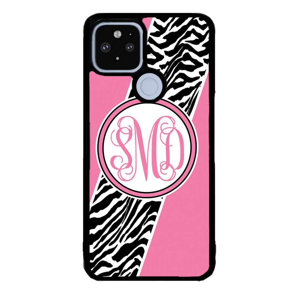Zebra Animal Skin Pink Script Monogram | Google Phone Case