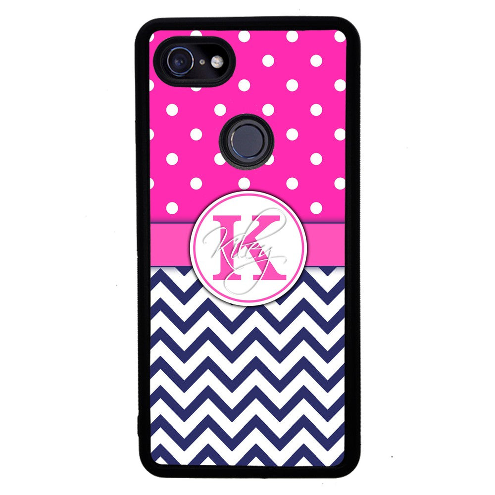 Pink Polka Dots Blue Chevron Personalized | Google Phone Case
