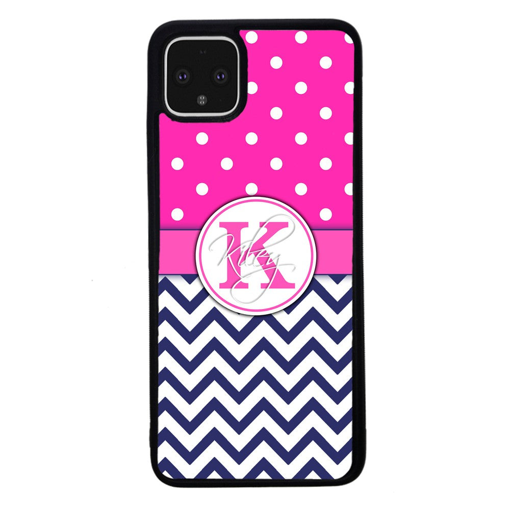 Pink Polka Dots Blue Chevron Personalized | Google Phone Case