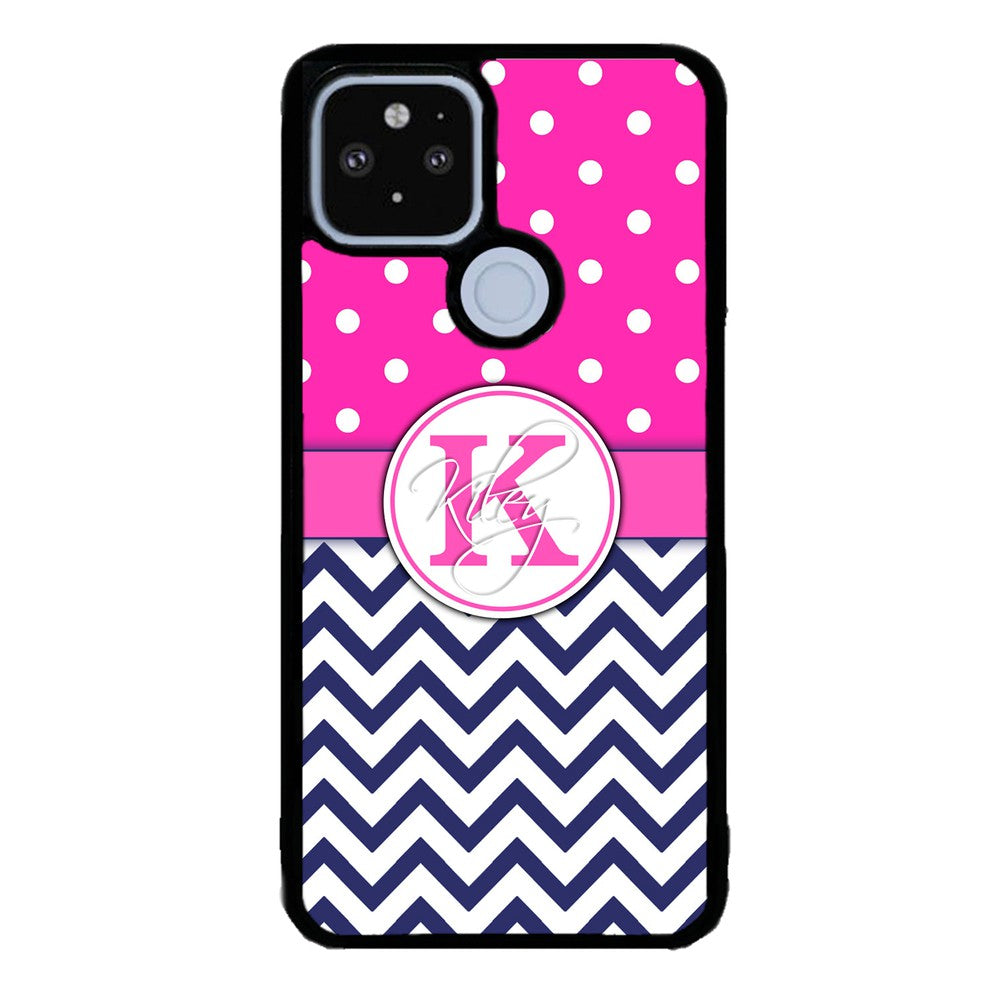 Pink Polka Dots Blue Chevron Personalized | Google Phone Case