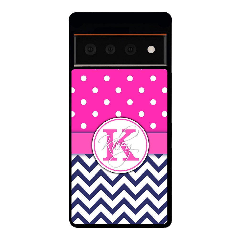 Pink Polka Dots Blue Chevron Personalized | Google Phone Case