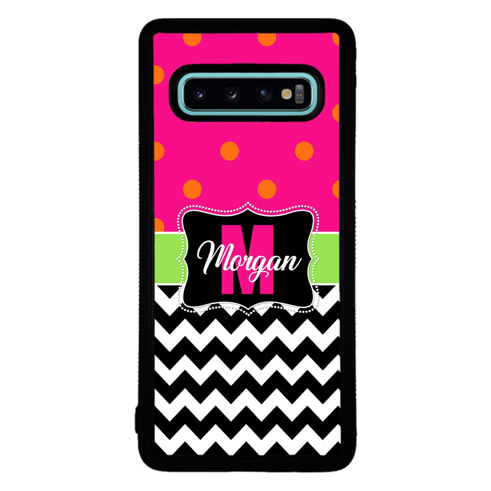 Pink Polka Dot Black White Chevron Personalized | Samsung Phone Case