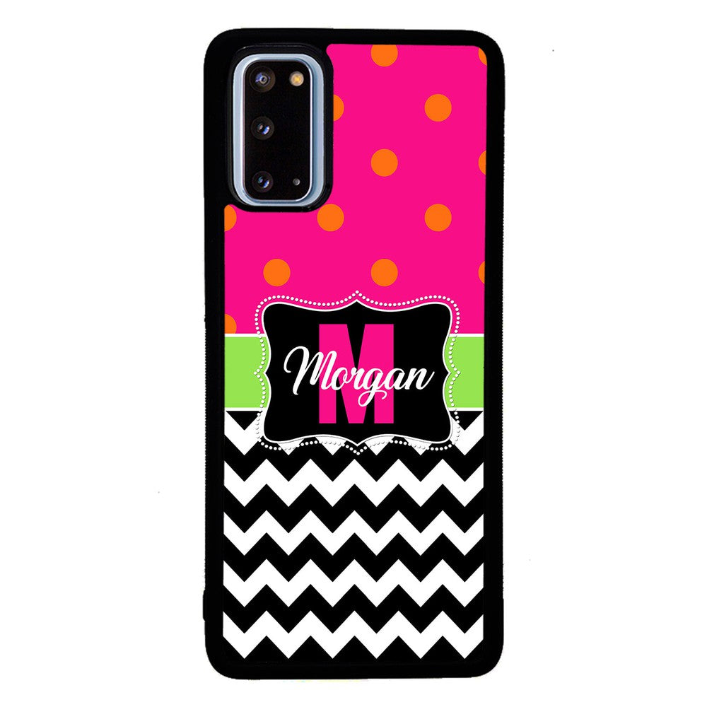 Pink Polka Dot Black White Chevron Personalized | Samsung Phone Case