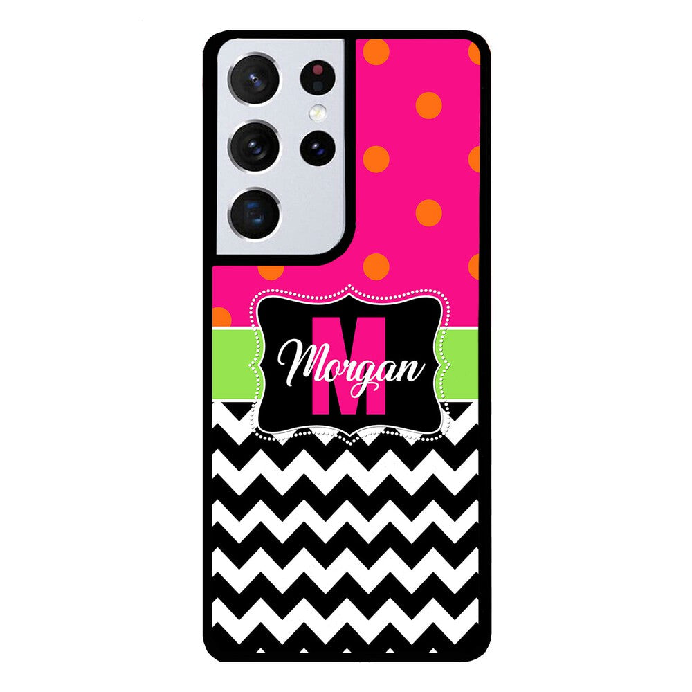 Pink Polka Dot Black White Chevron Personalized | Samsung Phone Case