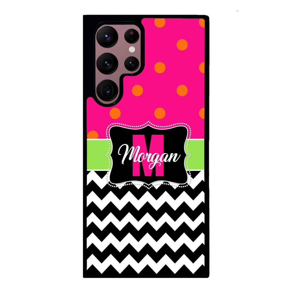 Pink Polka Dot Black White Chevron Personalized | Samsung Phone Case