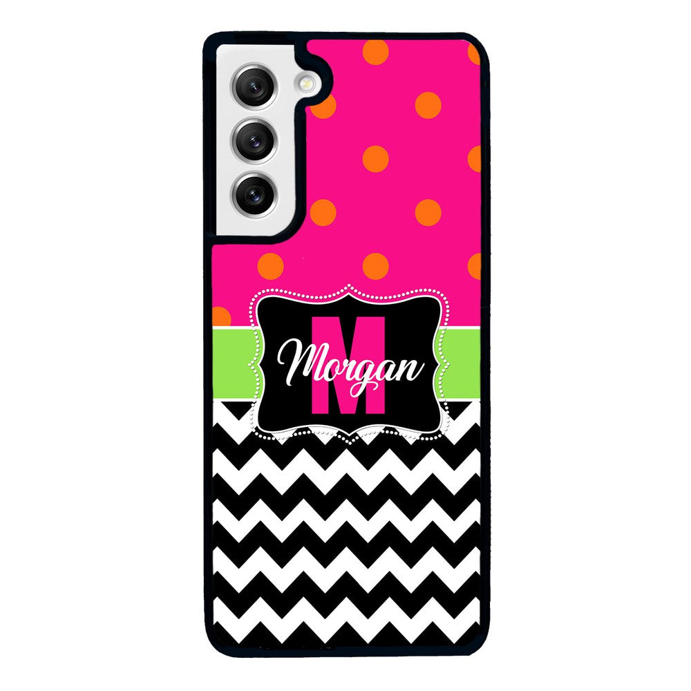 Pink Polka Dot Black White Chevron Personalized | Samsung Phone Case