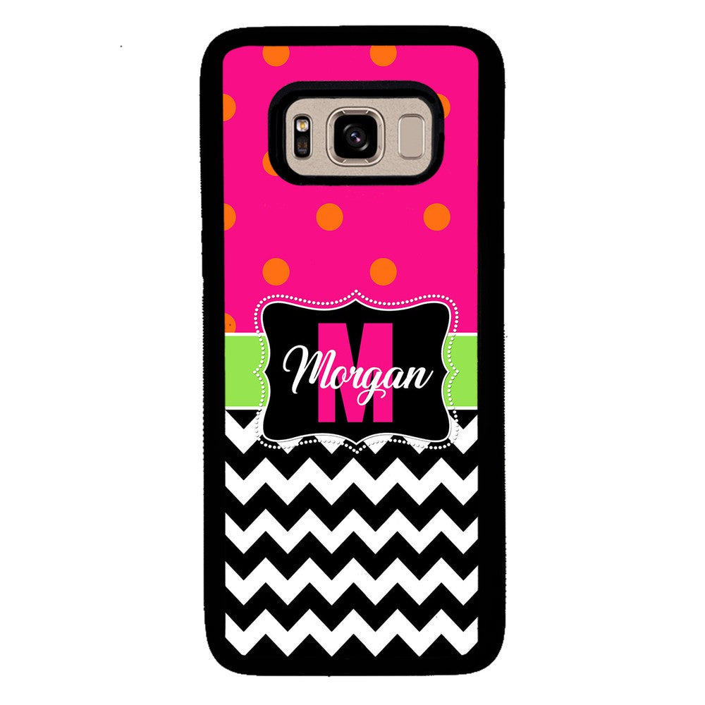 Pink Polka Dot Black White Chevron Personalized | Samsung Phone Case