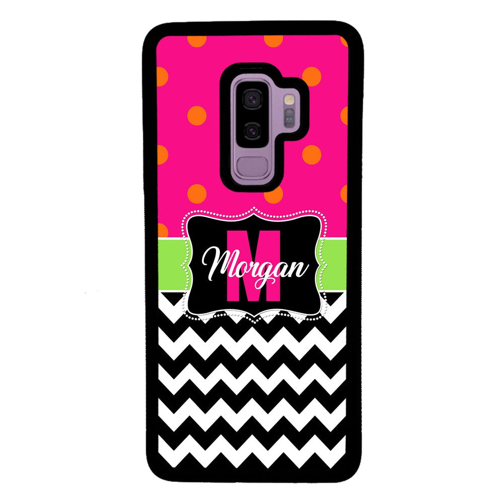 Pink Polka Dot Black White Chevron Personalized | Samsung Phone Case