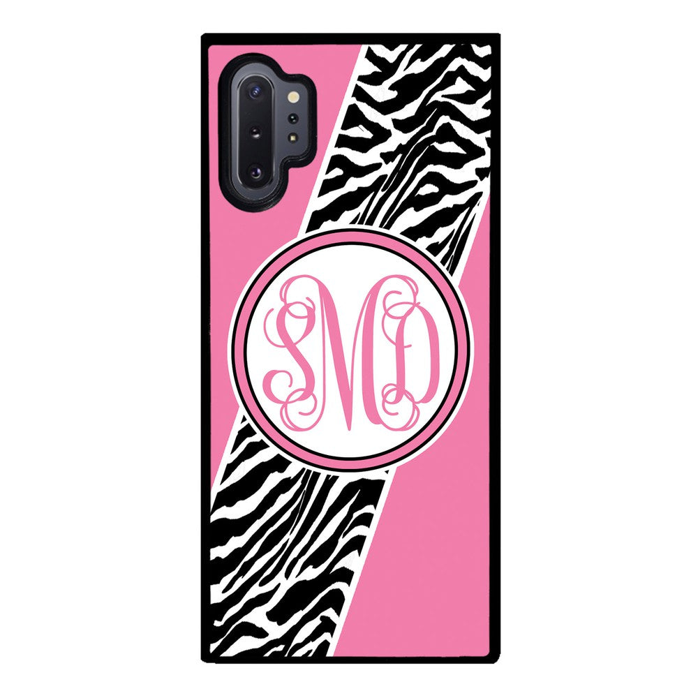 Zebra Animal Skin Pink Script Monogram | Samsung Phone Case