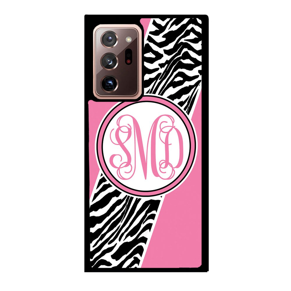 Zebra Animal Skin Pink Script Monogram | Samsung Phone Case